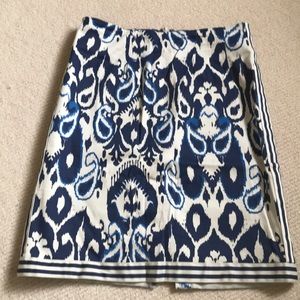 Gretchen Scott blue ikat pattern mini skirt